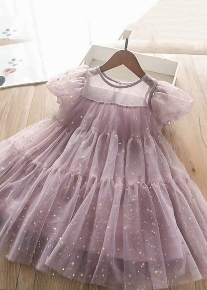 Lovely Light Green O-Neck Sequins Tulle Kids Long Dress Short Sleeve EW010 WS-JRTZSDL240810