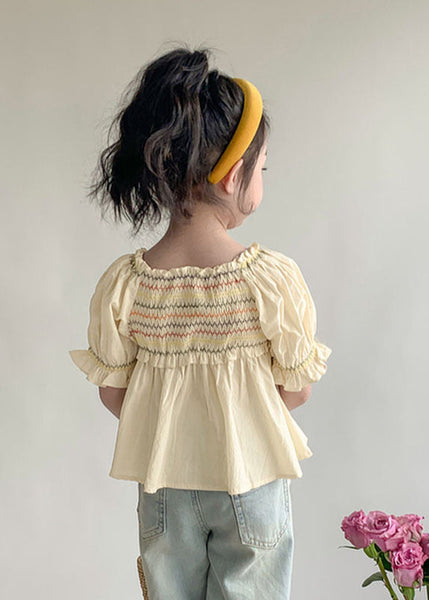 Lovely Light Yellow Ruffled Patchwork Wrinkled Kids Shirt Lantern Sleeve SS1008 MM-RCTZ-STP240601