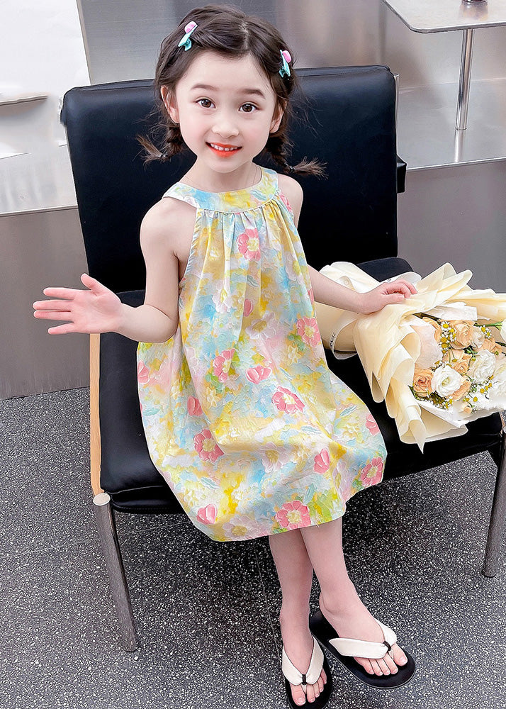 Lovely O-Neck Print Cotton Girls Slip Mid Dress Sleeveless GF024 MM-RCTZ-SDM230724