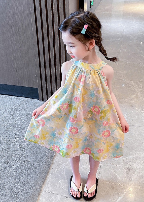 Lovely O-Neck Print Cotton Girls Slip Mid Dress Sleeveless GF024 MM-RCTZ-SDM230724