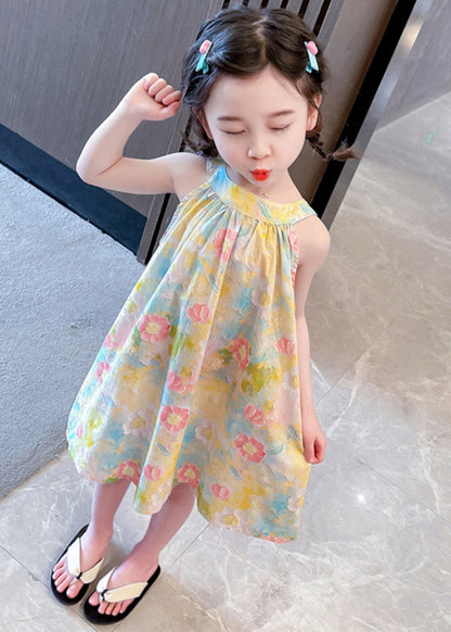 Lovely O-Neck Print Cotton Girls Slip Mid Dress Sleeveless GF024 MM-RCTZ-SDM230724