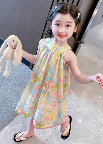 Lovely O-Neck Print Cotton Girls Slip Mid Dress Sleeveless GF024 MM-RCTZ-SDM230724