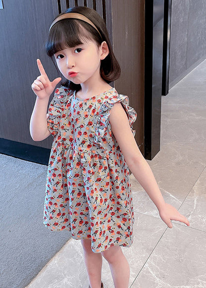 Lovely O-Neck Ruffled Print Kids Maxi Dress Summer SS1035 MM-RCTZ-SDL240601