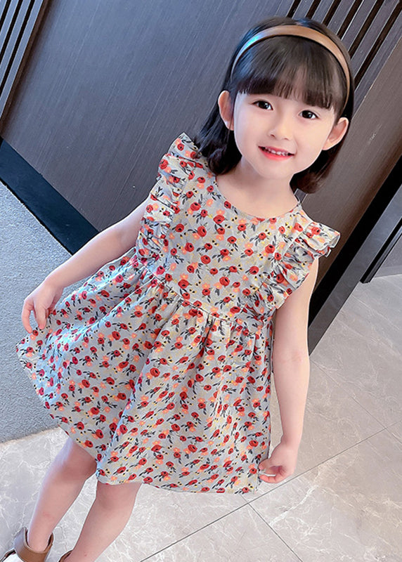 Lovely O-Neck Ruffled Print Kids Maxi Dress Summer SS1035 MM-RCTZ-SDL240601