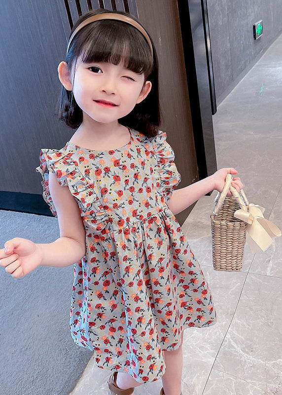 Lovely O-Neck Ruffled Print Kids Maxi Dress Summer SS1035 MM-RCTZ-SDL240601