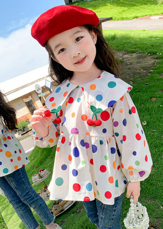 Lovely Peter Pan Collar Dot Cotton Girls Tops Long Sleeve YU1035 WS-RCTZ-LTP240529