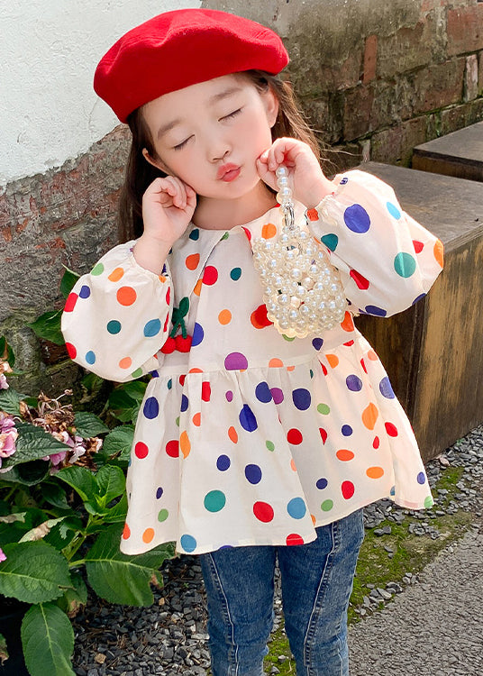 Lovely Peter Pan Collar Dot Cotton Girls Tops Long Sleeve YU1035 WS-RCTZ-LTP240529