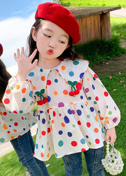 Lovely Peter Pan Collar Dot Cotton Girls Tops Long Sleeve YU1035 WS-RCTZ-LTP240529