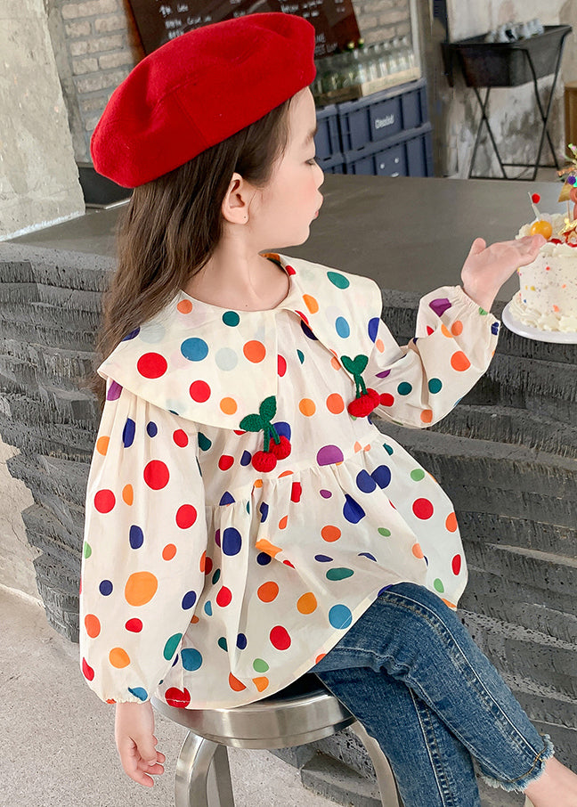 Lovely Peter Pan Collar Dot Cotton Girls Tops Long Sleeve YU1035 WS-RCTZ-LTP240529