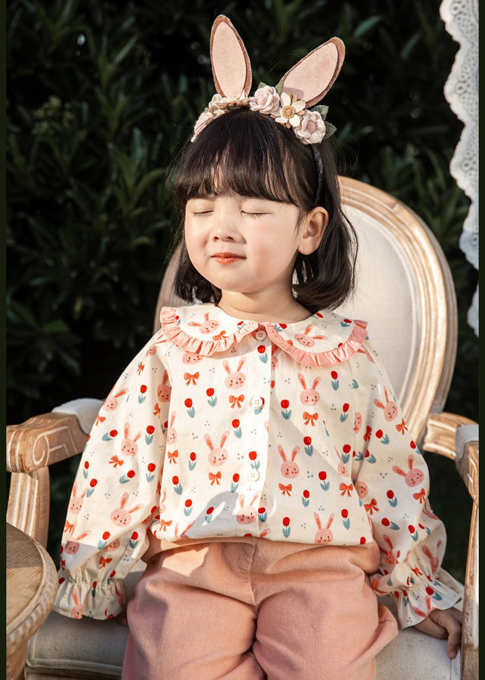 Lovely Pink Button Print Cotton Girls Blouses Long Sleeve YU1059 WS-RCTZ-LTP240529