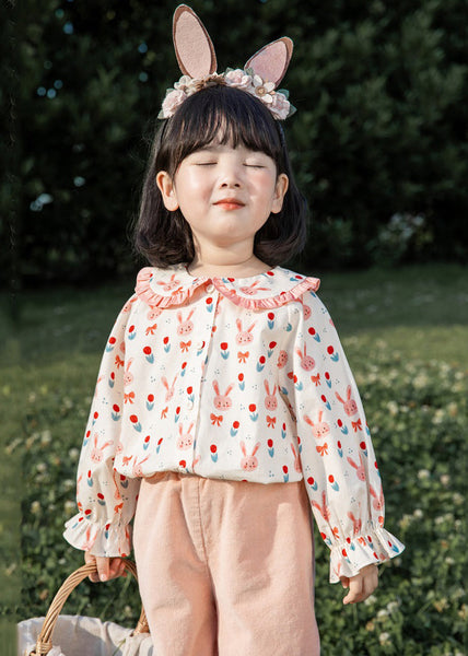 Lovely Pink Button Print Cotton Girls Blouses Long Sleeve YU1059 WS-RCTZ-LTP240529