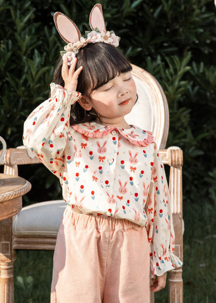 Lovely Pink Button Print Cotton Girls Blouses Long Sleeve YU1059 WS-RCTZ-LTP240529