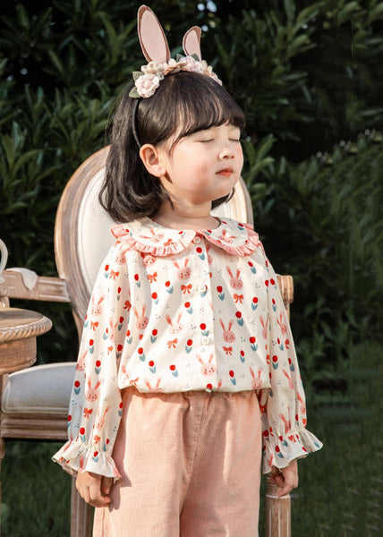 Lovely Pink Button Print Cotton Girls Blouses Long Sleeve YU1059 WS-RCTZ-LTP240529
