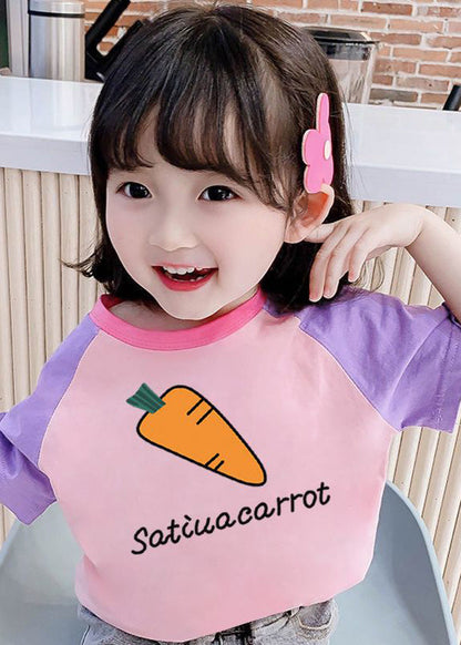 Lovely Pink Purple O-Neck Graphic Print Kids Tops Summer YU1062 WS-RCTZ-STP240529