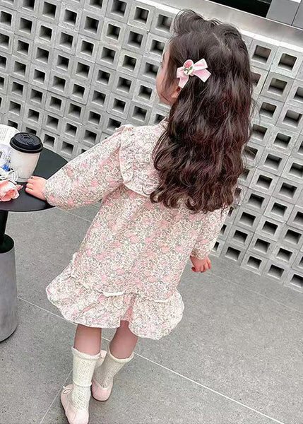 Lovely Pink Ruffled Print Cotton Girls Long Dress Fall XZ085 FALL-MM-RCTZ-FDGL240618