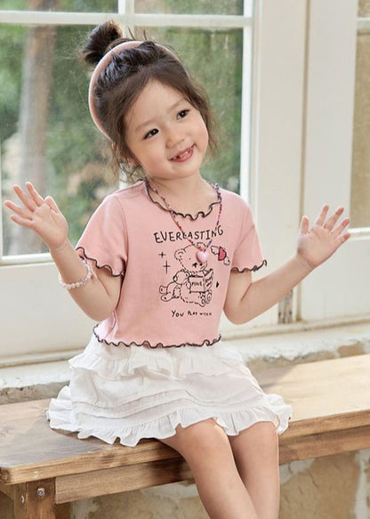 Lovely Pink Ruffled Print Girls Top Summer SS1025 MM-RCTZ-STP240601