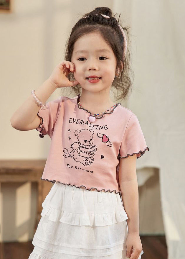 Lovely Pink Ruffled Print Girls Top Summer SS1025 MM-RCTZ-STP240601