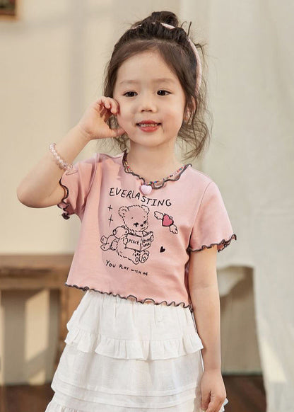 Lovely Pink Ruffled Print Girls Top Summer SS1025 MM-RCTZ-STP240601