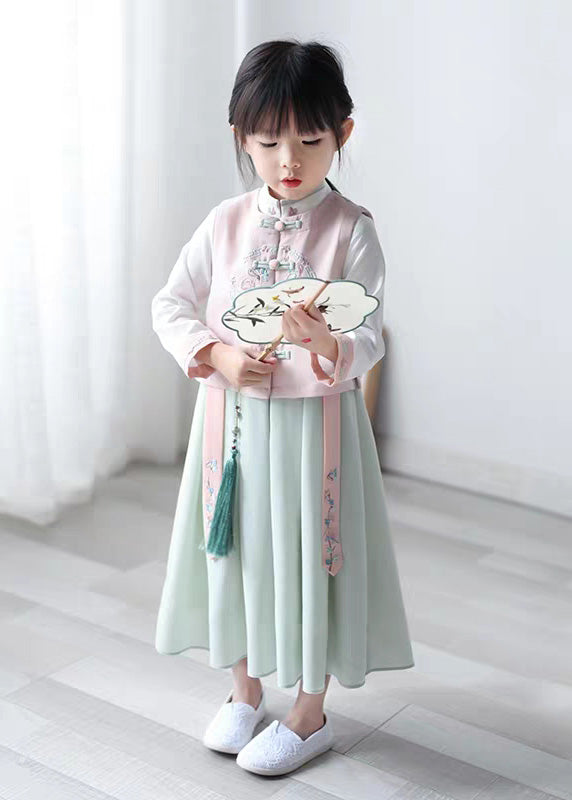 Waistcoat Lovely Collar Stand Chiffon Pink And Dress Long Girls FashionChic