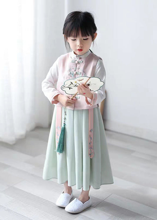 Waistcoat Lovely Collar Stand Chiffon Pink And Dress Long Girls FashionChic