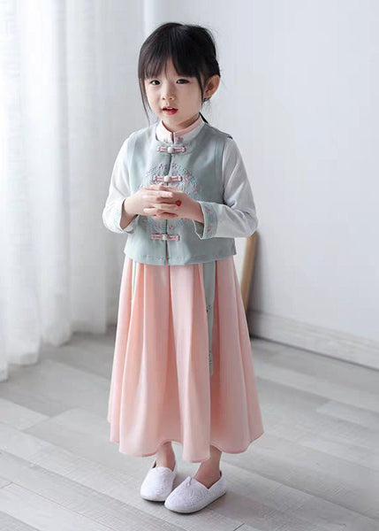 Waistcoat Lovely Collar Stand Chiffon Pink And Dress Long Girls FashionChic