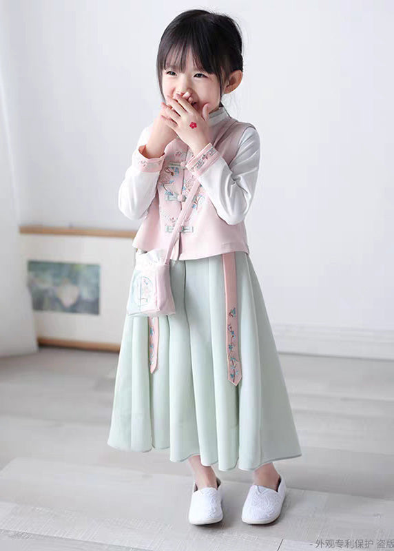 Waistcoat Lovely Collar Stand Chiffon Pink And Dress Long Girls FashionChic