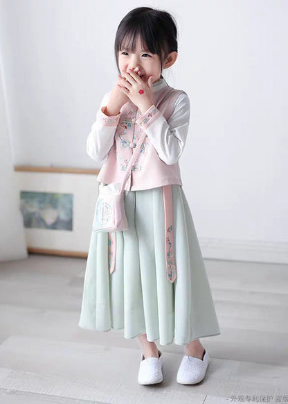 Waistcoat Lovely Collar Stand Chiffon Pink And Dress Long Girls FashionChic