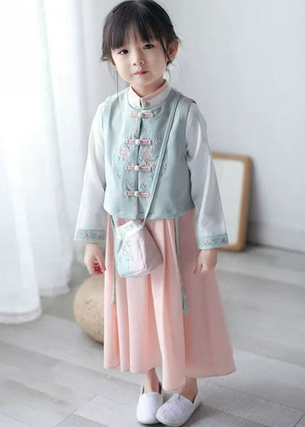 Waistcoat Lovely Collar Stand Chiffon Pink And Dress Long Girls FashionChic