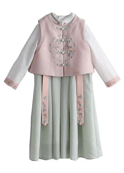 Waistcoat Lovely Collar Stand Chiffon Pink And Dress Long Girls FashionChic