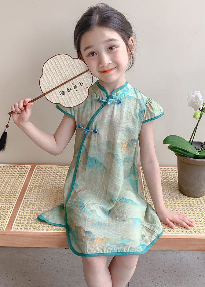 Lovely Pink Stand Collar Patchwork Kids Mid Dresses Short Sleeve MN016 MM-RCTZ-SDGM240701