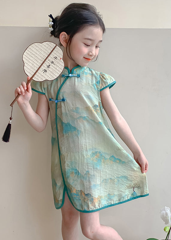 Lovely Pink Stand Collar Patchwork Kids Mid Dresses Short Sleeve MN016 MM-RCTZ-SDGM240701