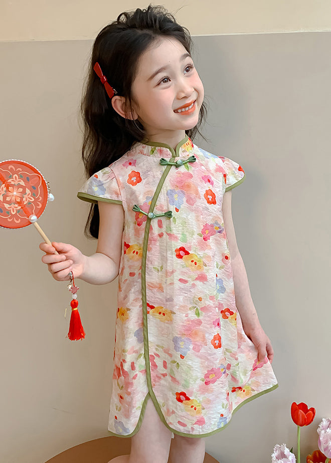 Lovely Pink Stand Collar Patchwork Kids Mid Dresses Short Sleeve MN016 MM-RCTZ-SDGM240701