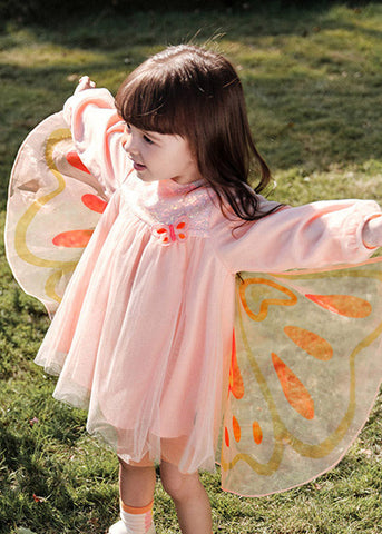 Lovely Pink Wrinkled Patchwork Butterfly Tulle Girls Holiday Long Dress Spring TV023