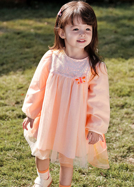 Lovely Pink Wrinkled Patchwork Butterfly Tulle Girls Holiday Long Dress Spring TV023