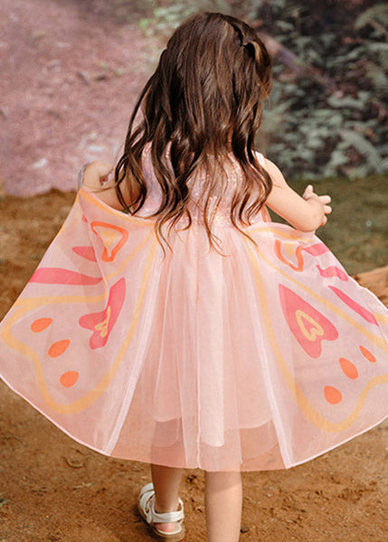 Lovely Pink Wrinkled Patchwork Butterfly Tulle Girls Holiday Long Dress Spring TV023
