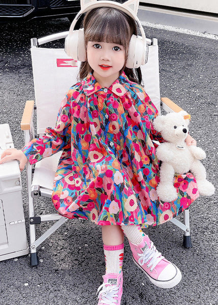 Lovely Rainbow Peter Pan Collar Print Kids Mid Dress Fall SS1047 MM-RCTZ-FDM240601