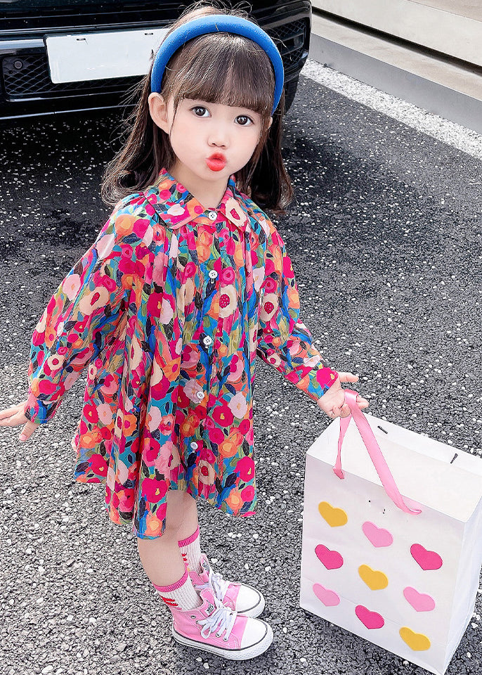 Lovely Rainbow Peter Pan Collar Print Kids Mid Dress Fall SS1047 MM-RCTZ-FDM240601