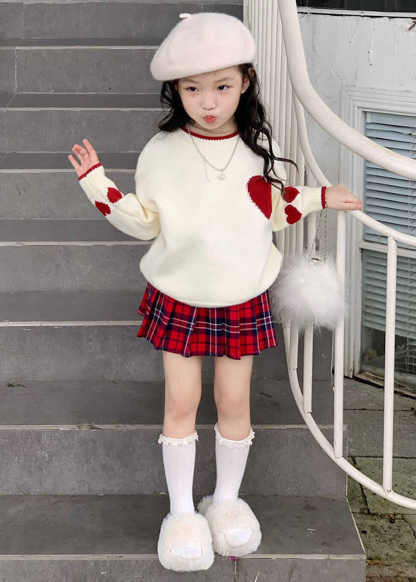 Lovely Red Patchwork Kids Cotton Knit Sweaters And Skirts Two Piece Set Spring TR004 ABC