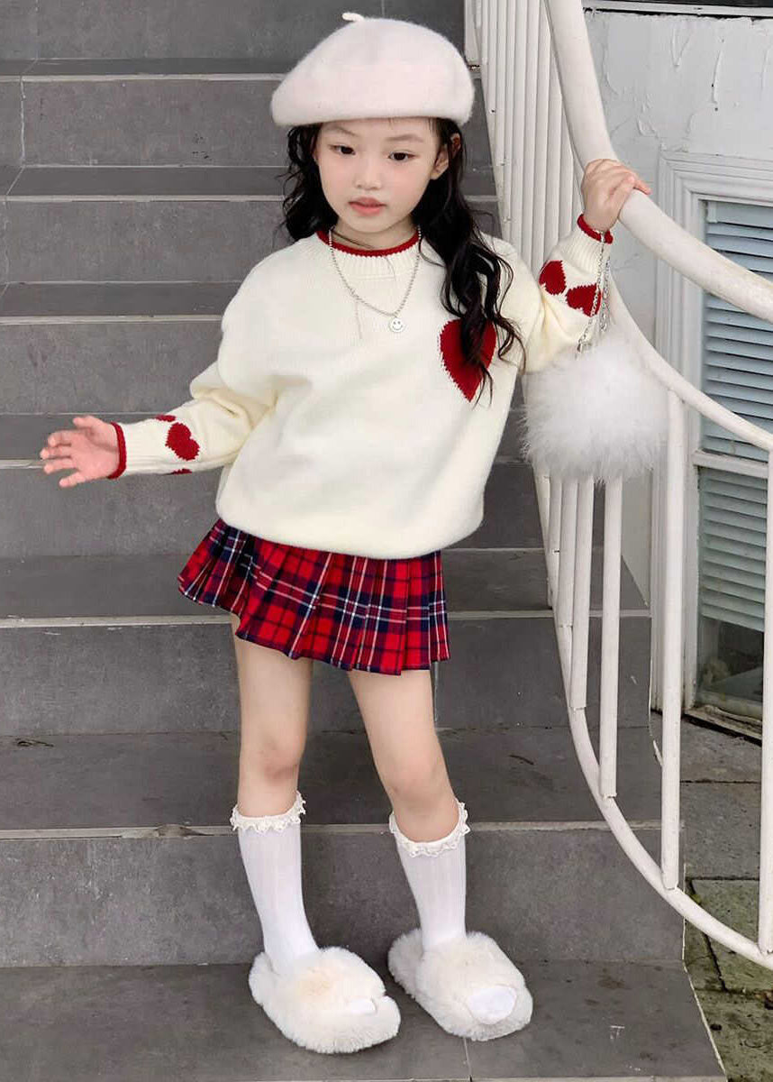 Lovely Red Patchwork Kids Cotton Knit Sweaters And Skirts Two Piece Set Spring TR004 ABC