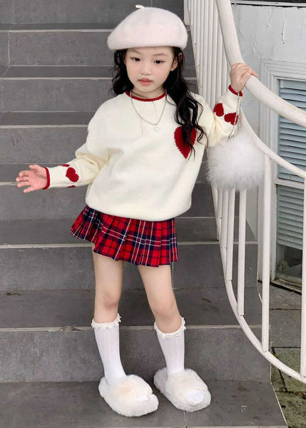 Lovely Red Patchwork Kids Cotton Knit Sweaters And Skirts Two Piece Set Spring TR004 ABC