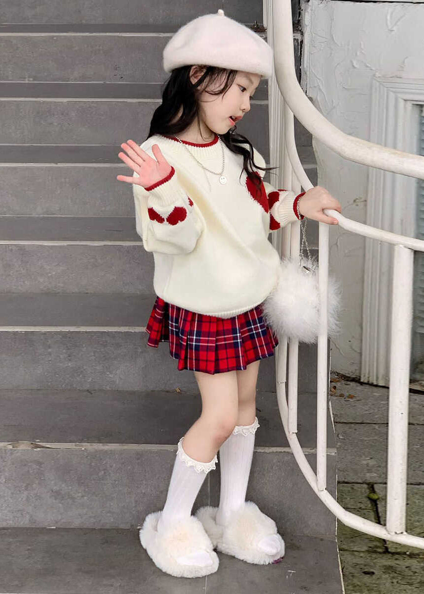 Lovely Red Patchwork Kids Cotton Knit Sweaters And Skirts Two Piece Set Spring TR004 ABC