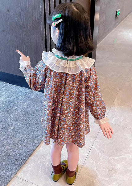 Lovely Ruffled Print Cotton Girls Mid Dress Long Sleeve XZ053 FALL-MM-RCTZ-FDGM240618