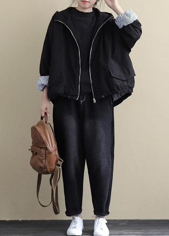 Luxury Black Hooded Zippered Winter Cotton Long sleeve Coat QS044 WT-WG-DJK210914