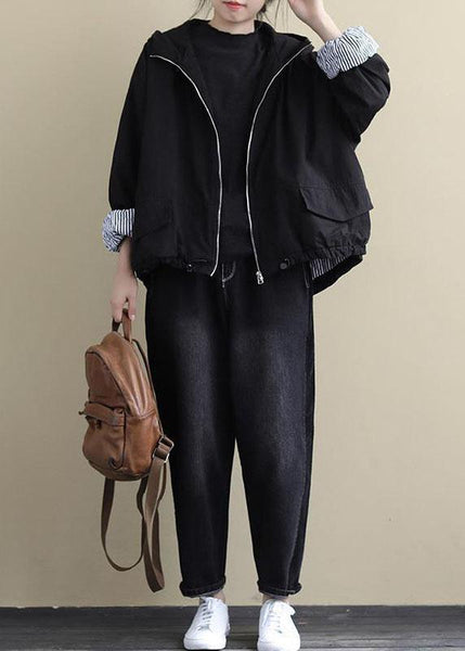 Luxury Black Hooded Zippered Winter Cotton Long sleeve Coat QS044 WT-WG-DJK210914