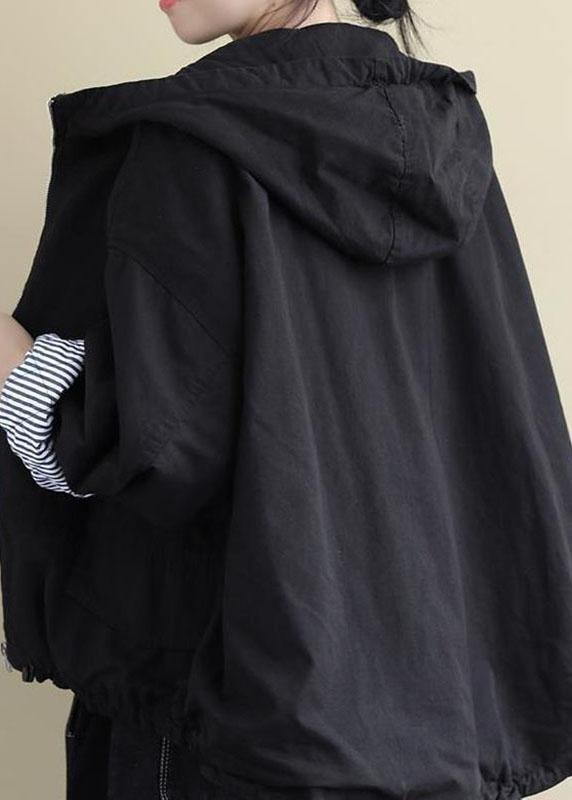 Luxury Black Hooded Zippered Winter Cotton Long sleeve Coat QS044 WT-WG-DJK210914