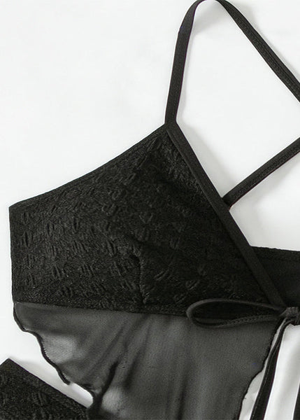 Luxury Black Sexy Lace Up Ruffled Beach Swimwear Set VC014 WM-Beach-QQT240615