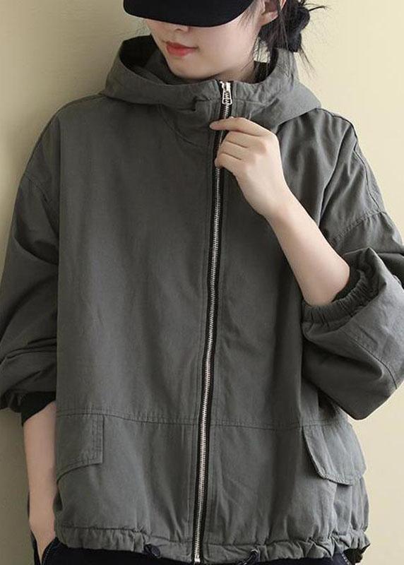 Luxury Grey hooded Loose drawstring Winter Cotton Coats Long sleeve QS045 WT-WG-DJK210914