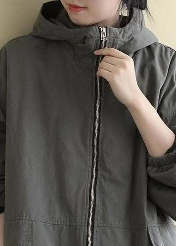 Luxury Grey hooded Loose drawstring Winter Cotton Coats Long sleeve QS045 WT-WG-DJK210914