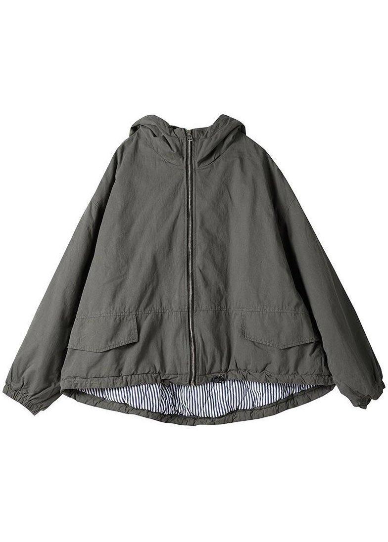 Luxury Grey hooded Loose drawstring Winter Cotton Coats Long sleeve QS045 WT-WG-DJK210914