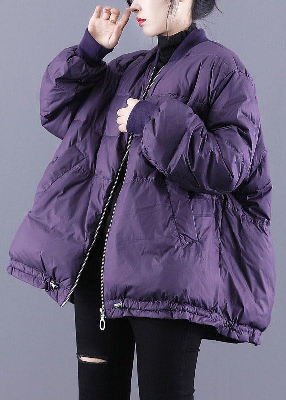 Luxury Purple Zippered Pockets Drawstring Winter Down Coats Long sleeve QS054 WT-WG-DJK210914